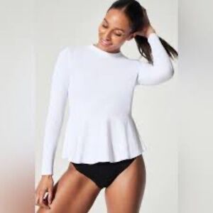 NWT SPANX Swim Pique Long Sleeve Swim Shirt Cover Up Size L White Nylon Sun